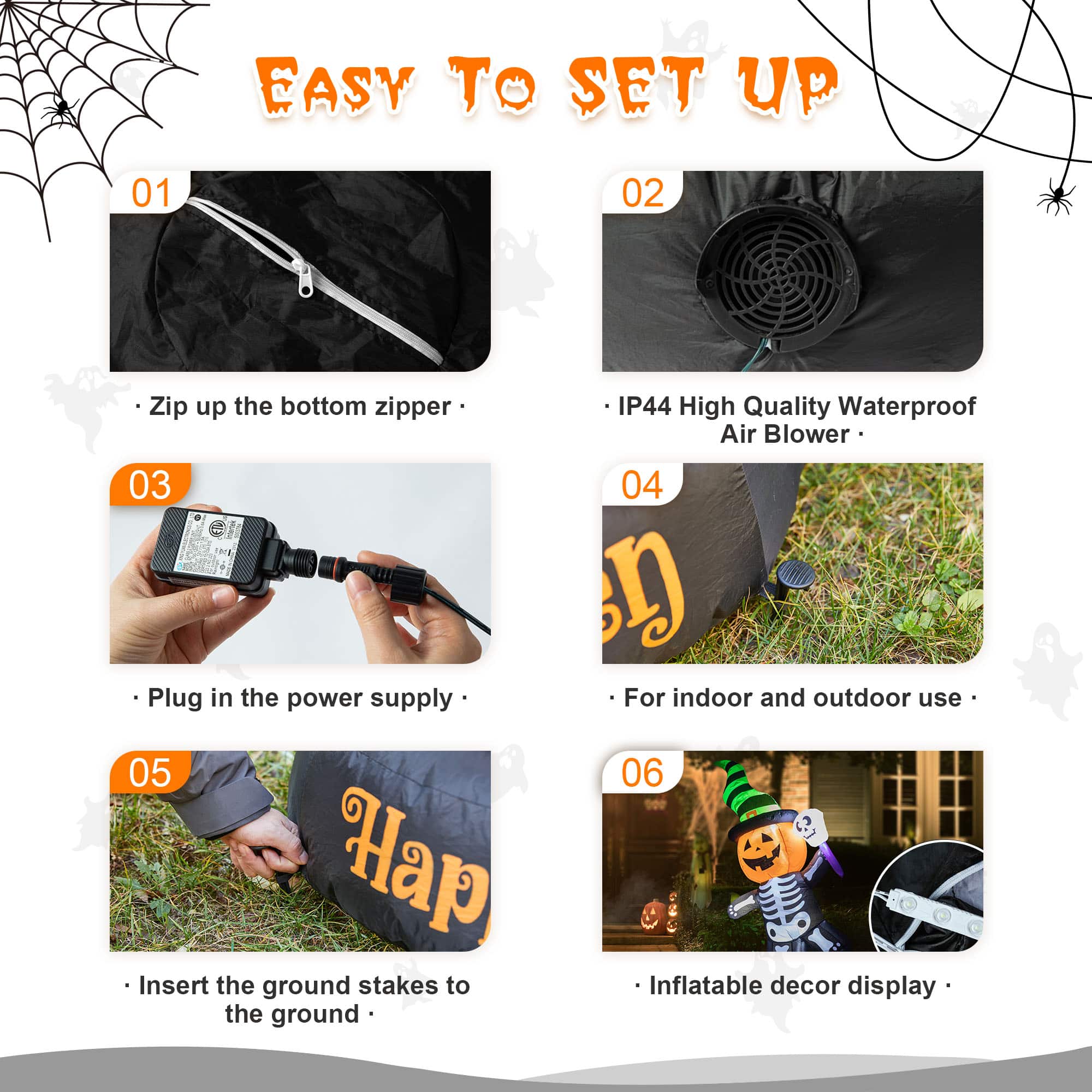 Glitzhome® 6ft. Lighted Halloween Jack-O'-Lantern Skeleton Rotating Inflatable Décor